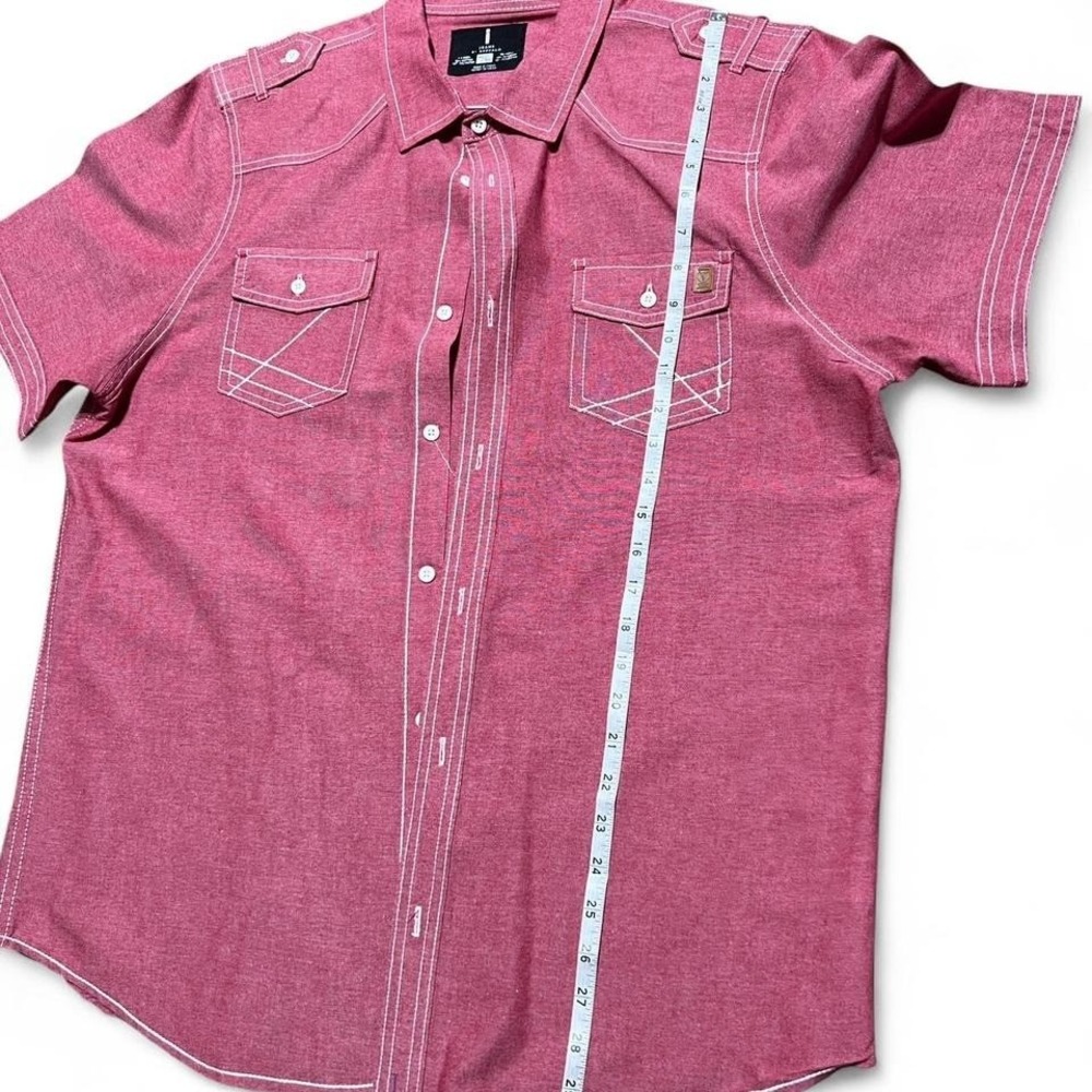 Red button up shirt with white stitching - Picture 3 of 5